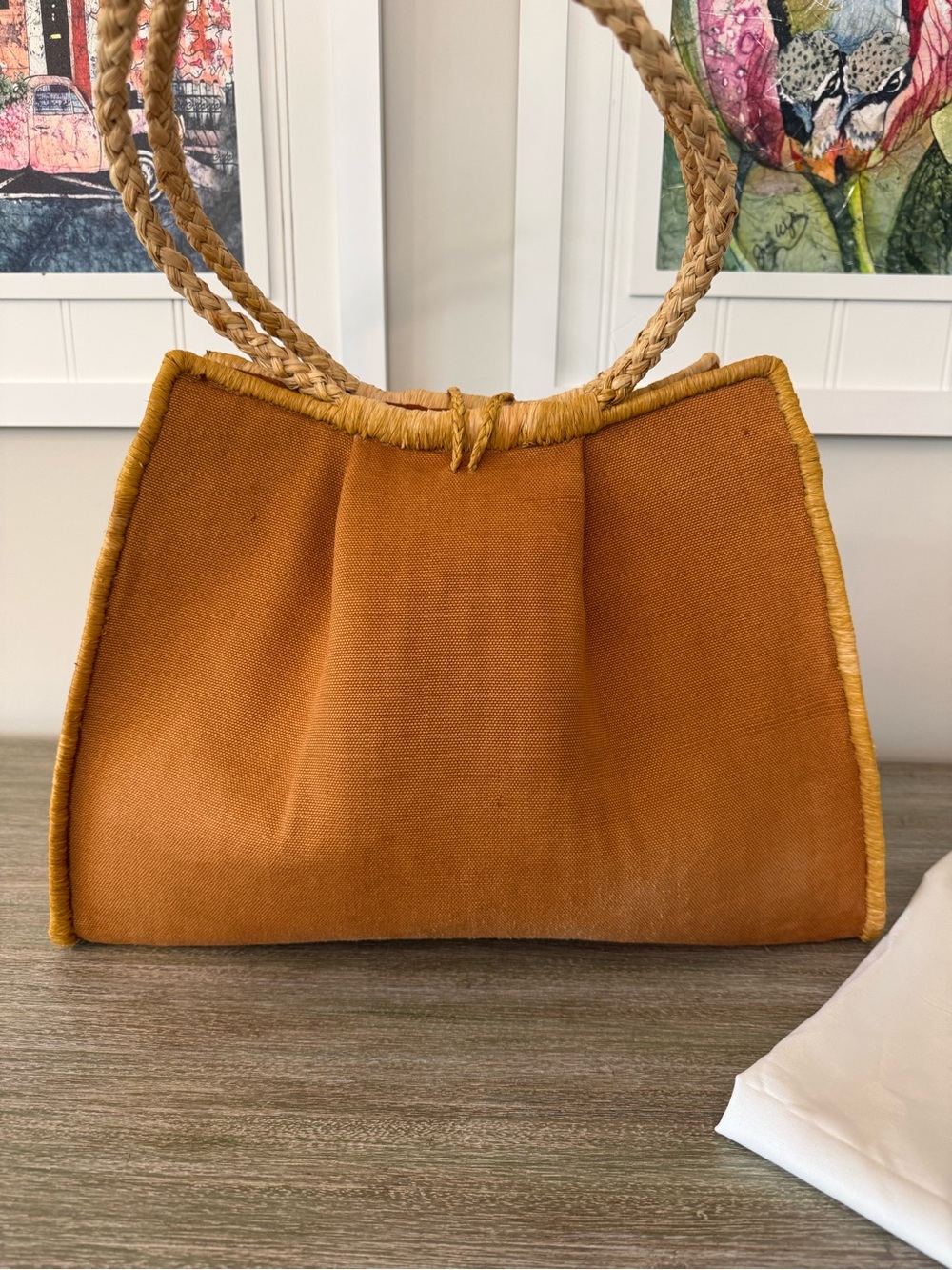 Bondi Beach Bag Co. Australia Woven Raffia & Canvas Tote Bag - Picture 2 of 10